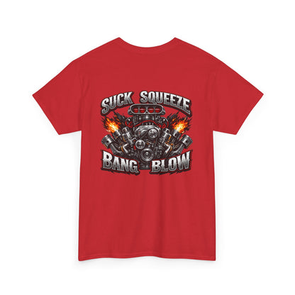 Engine V8 Graphic Tee — "Suck Squeeze Bang Blow"