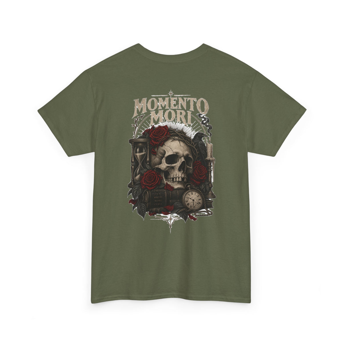 Momento Mori Skull Tee — Gothic Skull, Roses & Hourglass Graphic T-Shirt