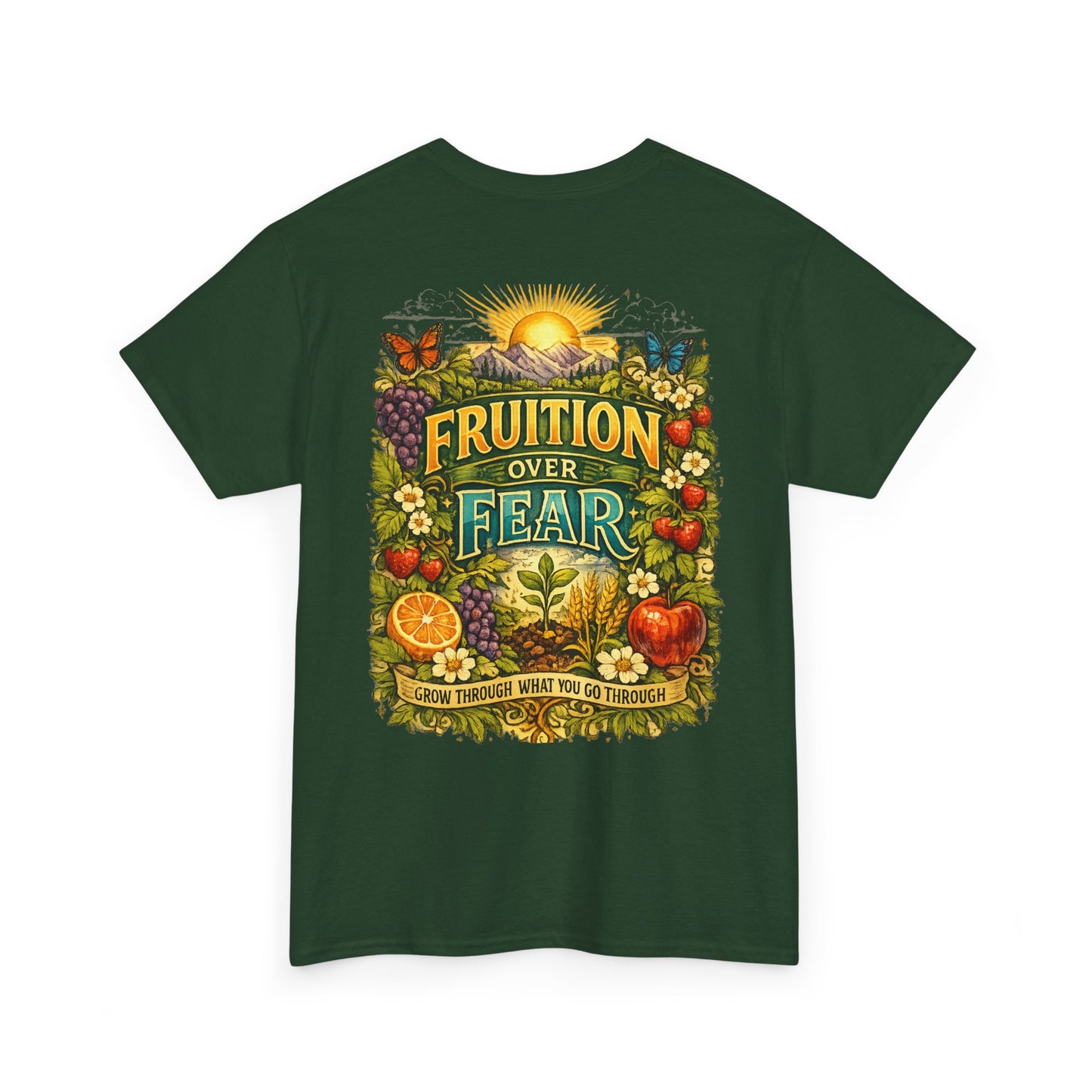 Fruition Over Fear T‑Shirt – Garden Harvest, Sun & Fruit Graphic Tee