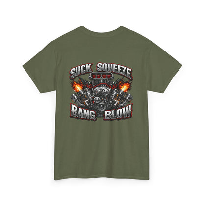 Engine V8 Graphic Tee — "Suck Squeeze Bang Blow"