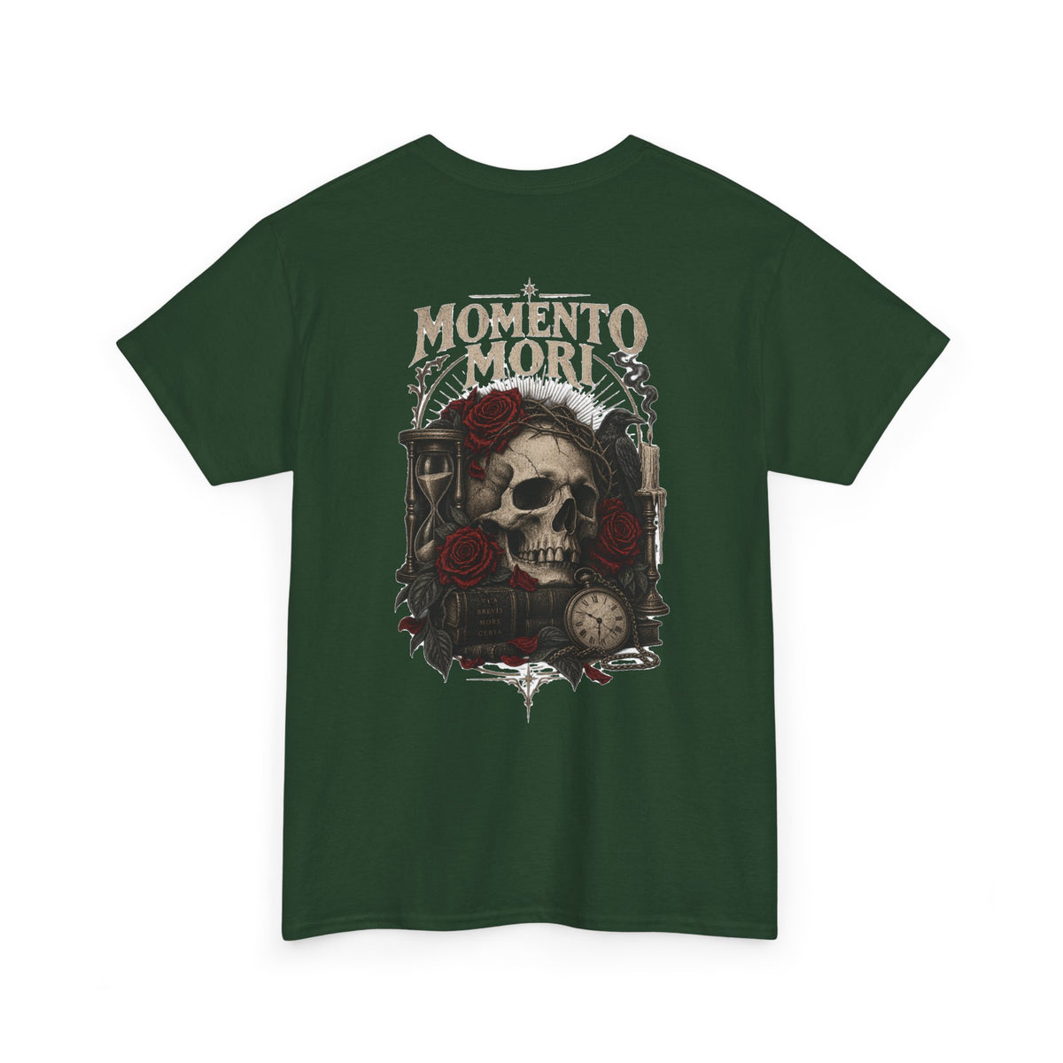 Momento Mori Skull Tee — Gothic Skull, Roses & Hourglass Graphic T-Shirt