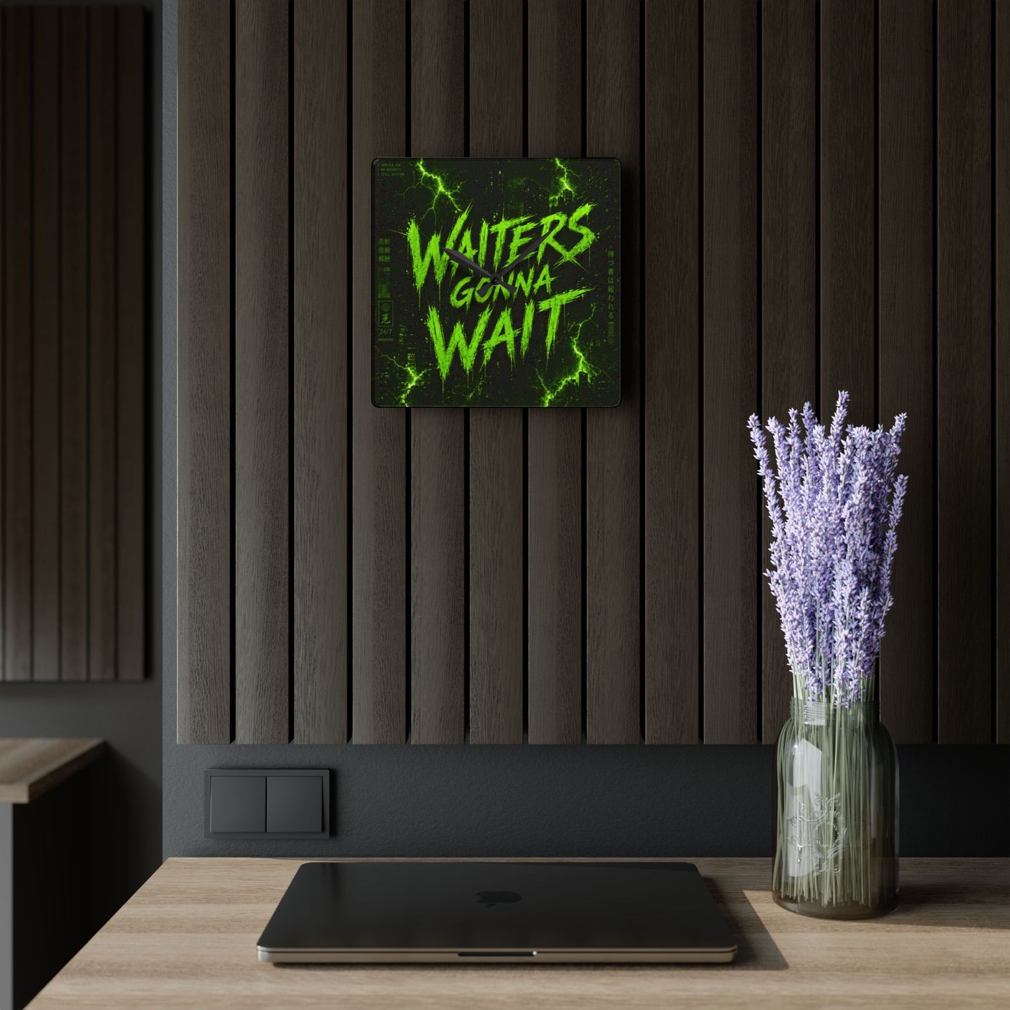 Waiters Gonna Wait Neon Square Acrylic Wall Clock