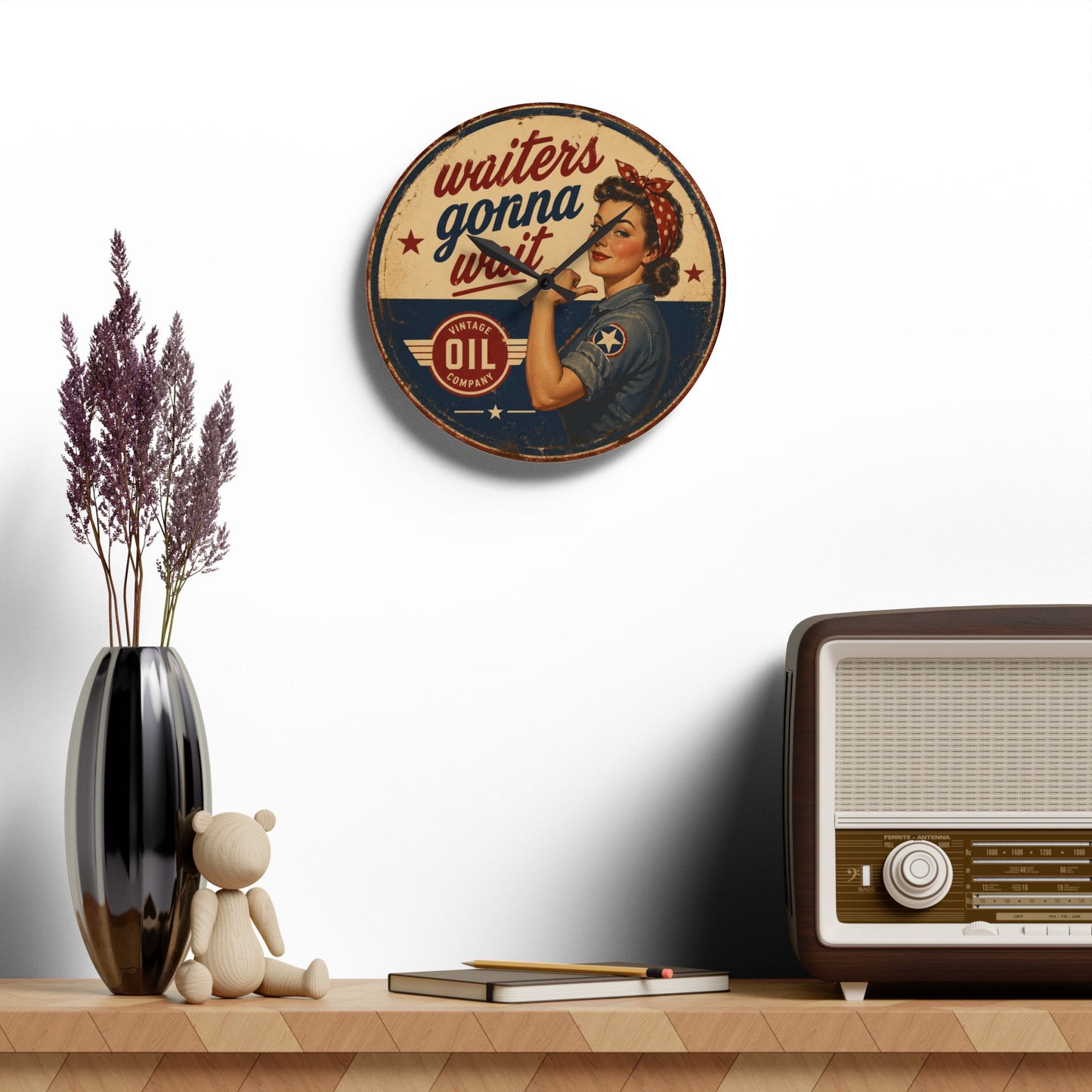 Acrylic Wall Clock — Retro 'Waiters Gonna Wait' Vintage Rosie-Style Diner Clock