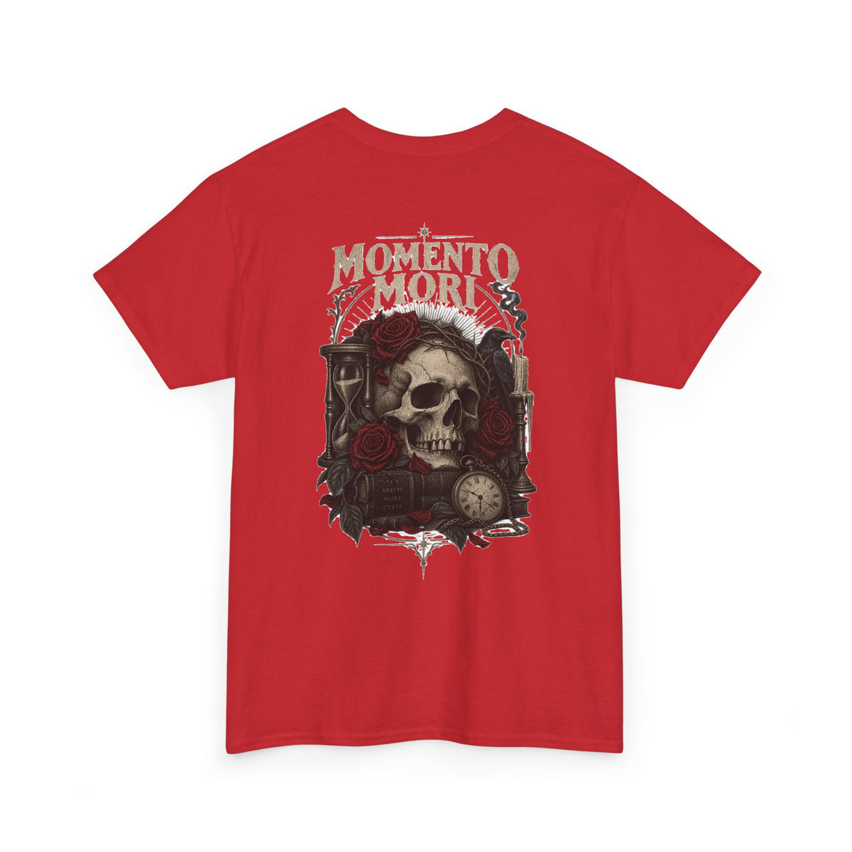 Momento Mori Skull Tee — Gothic Skull, Roses & Hourglass Graphic T-Shirt