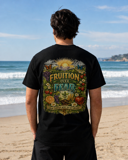 Fruition Over Fear T‑Shirt – Garden Harvest, Sun & Fruit Graphic Tee