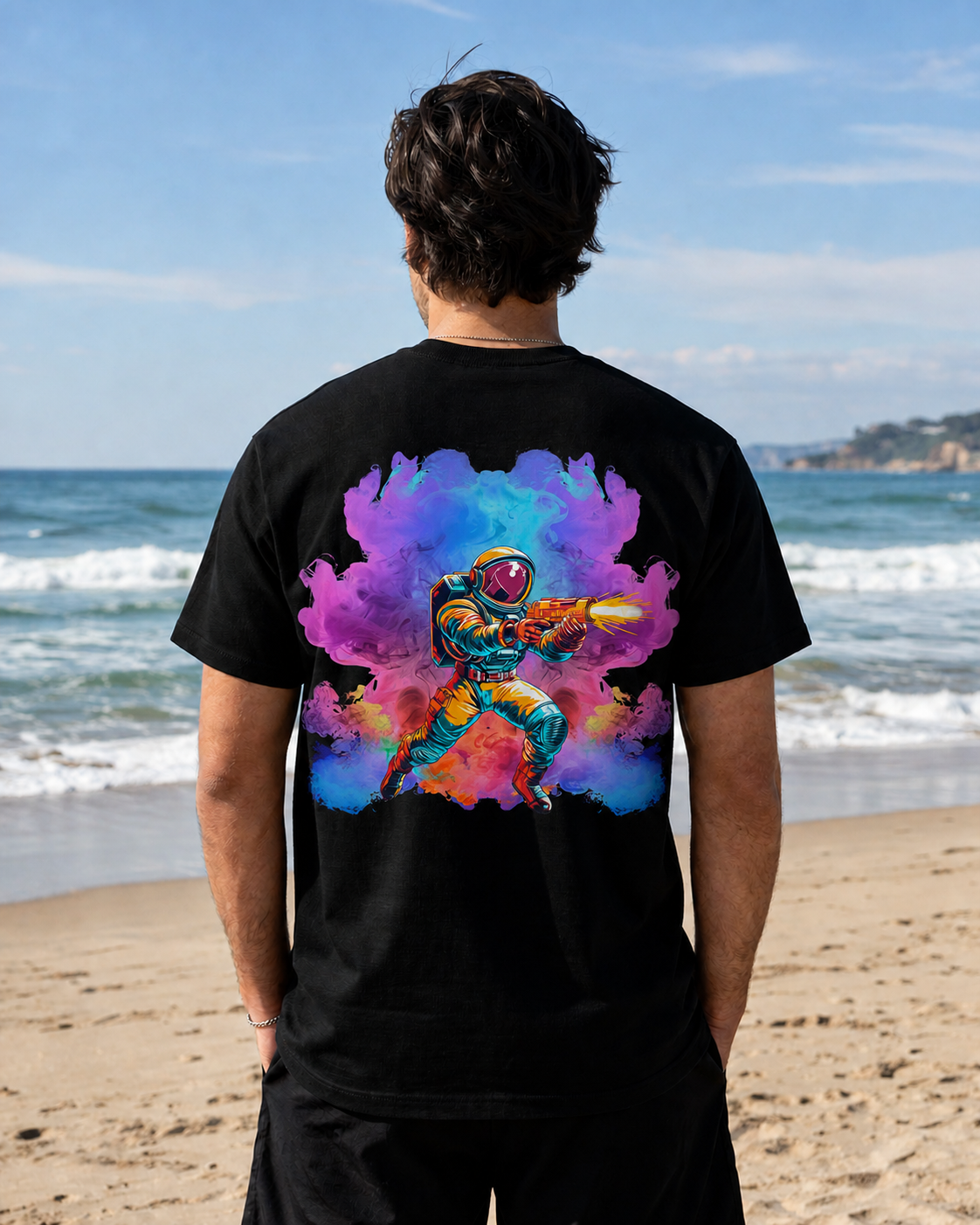 Astronaut Watercolor Tee — Colorful Space Explorer Graphic T‑Shirt
