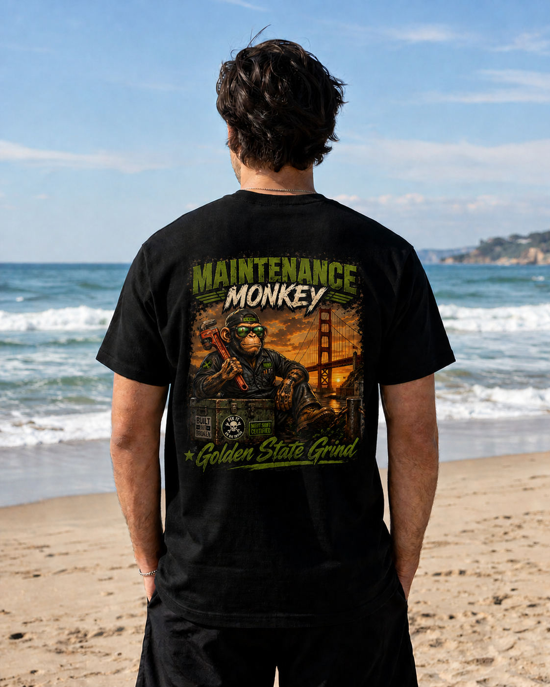 Maintenance Monkey T-Shirt — Golden State Grind Crew Tee