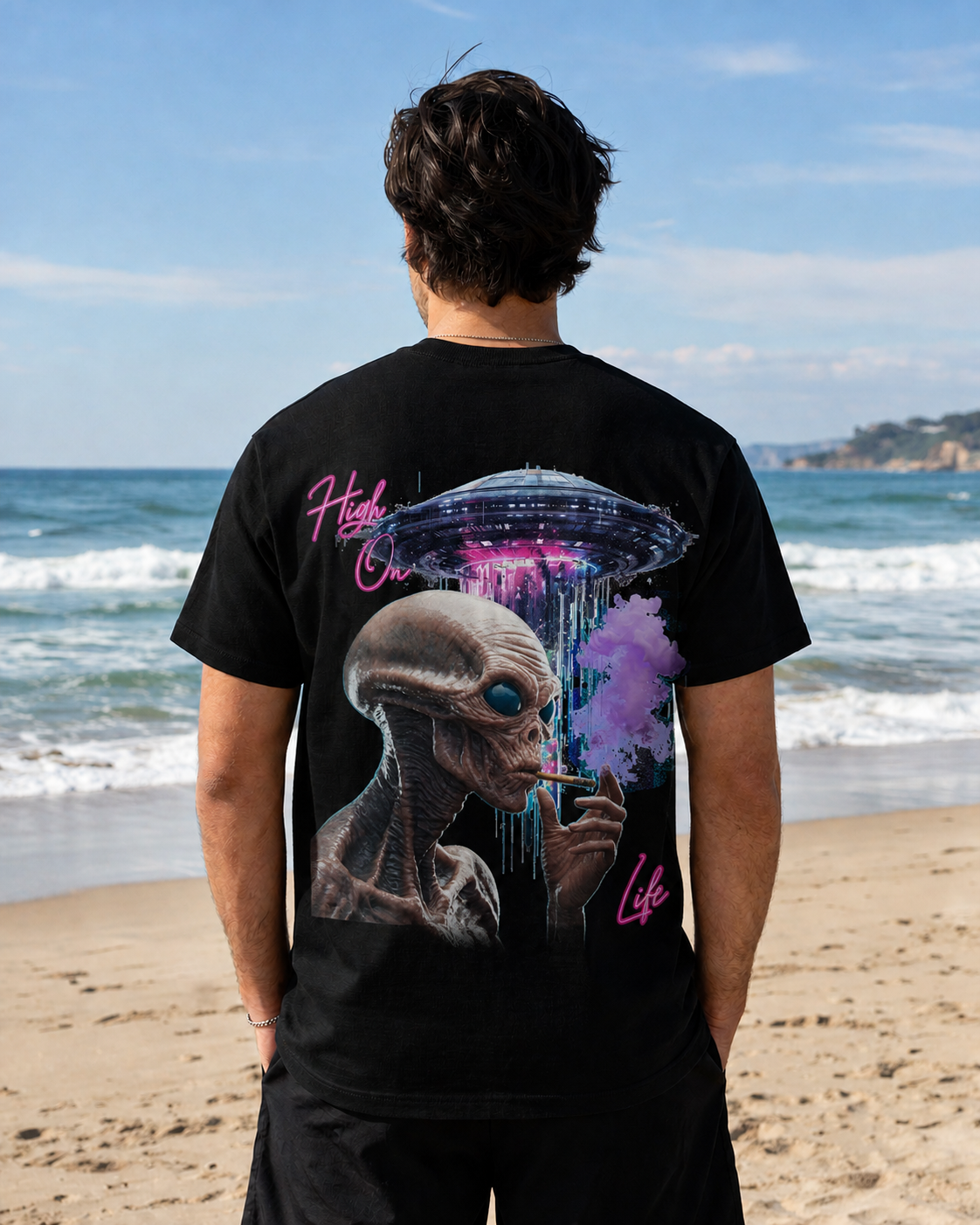 Alien Vibes T-Shirt — Retro UFO Smoking Graphic Tee