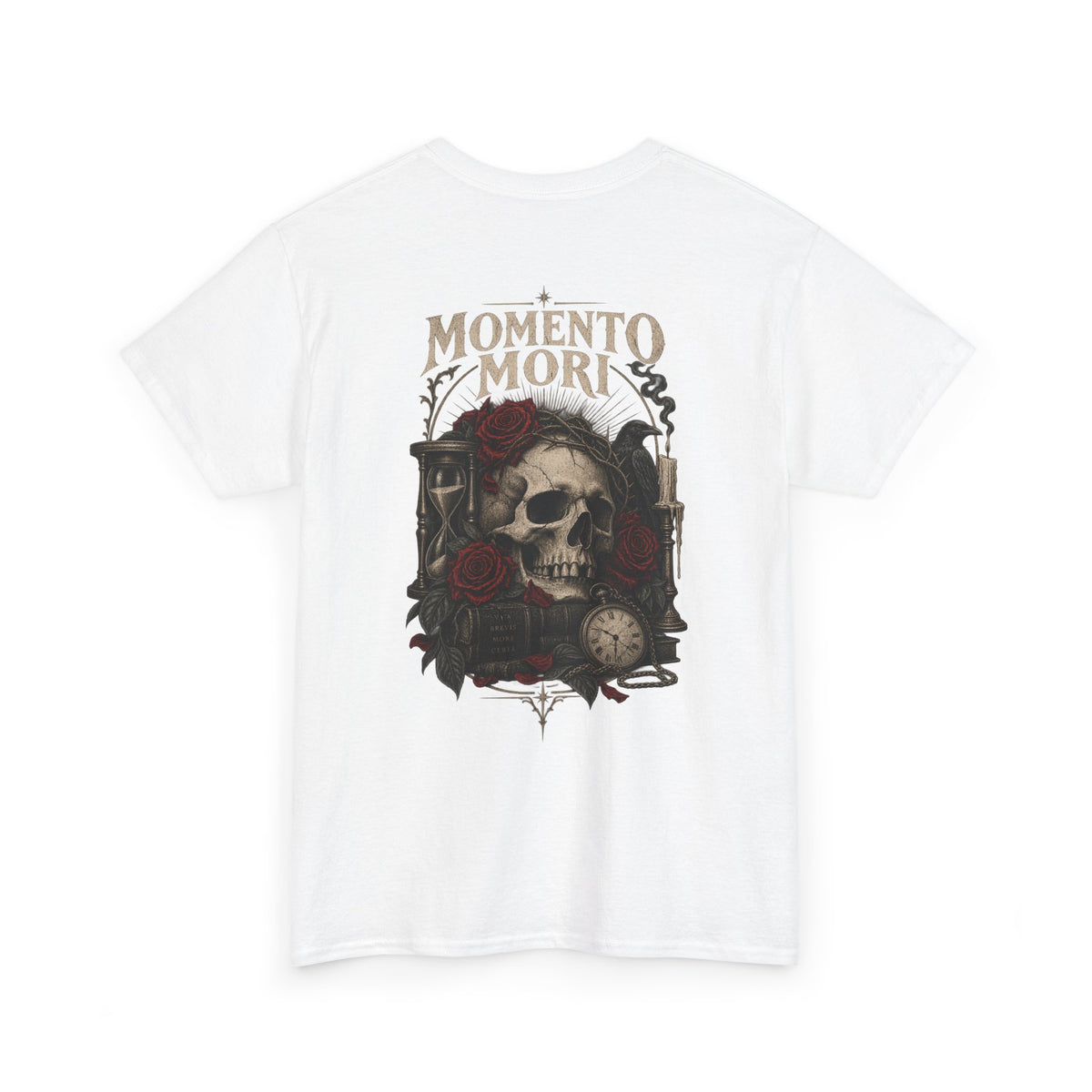 Momento Mori Skull Tee — Gothic Skull, Roses & Hourglass Graphic T-Shirt