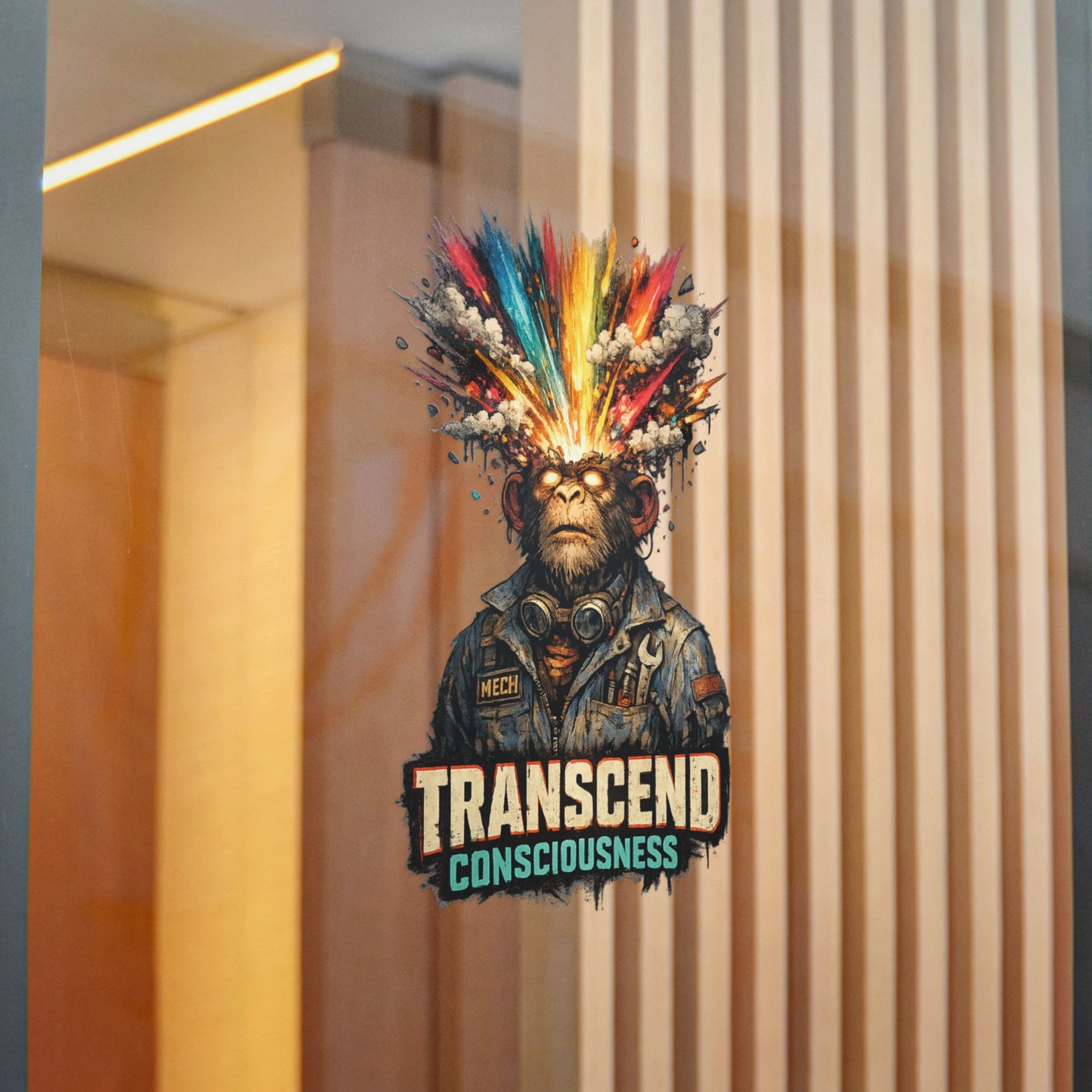 Transcend Consciousness Monkey Die-Cut Sticker – Psychedelic Explosion Design