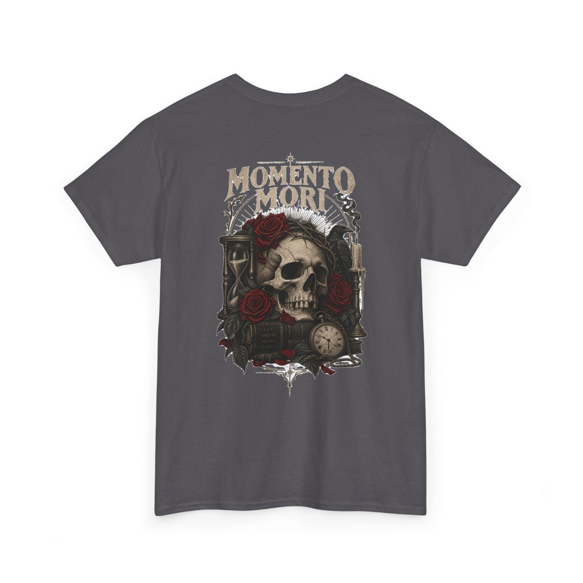 Momento Mori Skull Tee — Gothic Skull, Roses & Hourglass Graphic T-Shirt