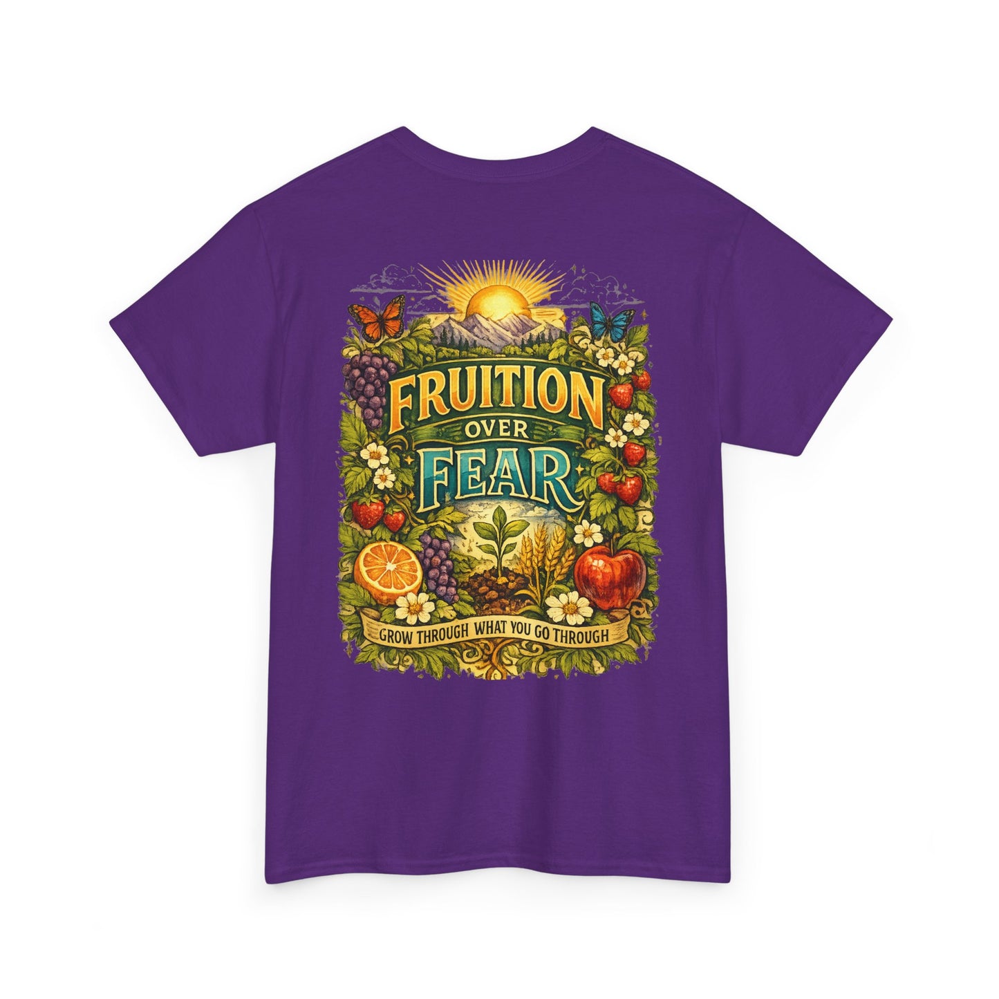 Fruition Over Fear T‑Shirt – Garden Harvest, Sun & Fruit Graphic Tee