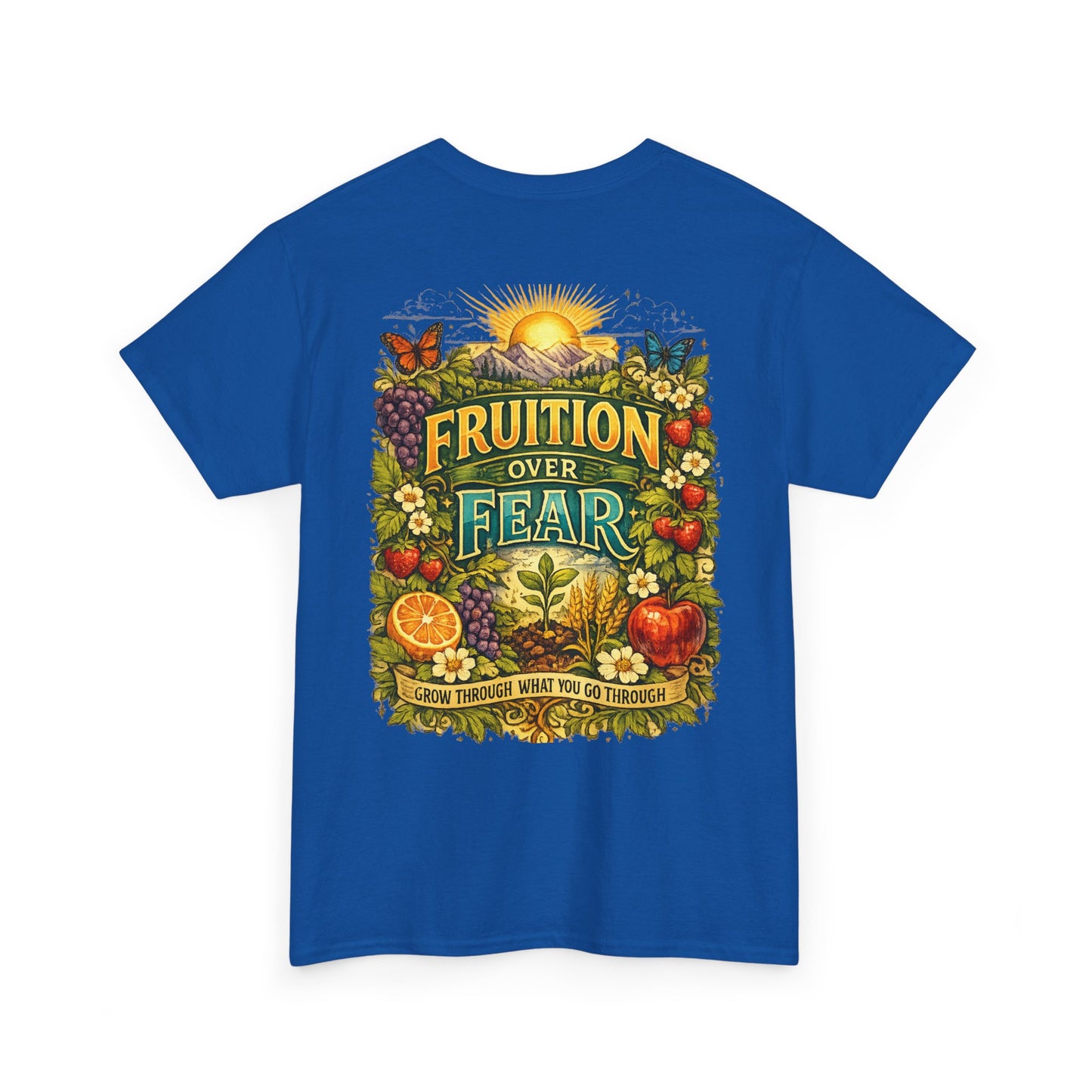 Fruition Over Fear T‑Shirt – Garden Harvest, Sun & Fruit Graphic Tee